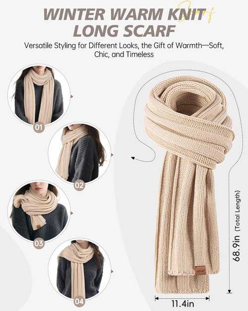 Winter Hat Gloves Scarf Earmuffs Set for Women, Fleece Lined Beanie Long Knit Neck Scarf Touchscreen Gloves Adjustable Ear Warmer, 4 in 1 Fashionable Warm Gift Set for Cold Weather-01