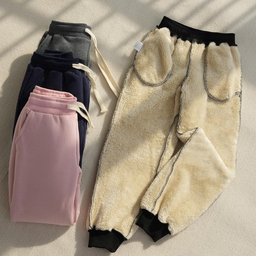 Flygo Boys Girls Fleece Pants Sherpa Lined Sweatpants Athletic Joggers Winter Warm Unisex Kids Active Pull-On Pants(Black-S)