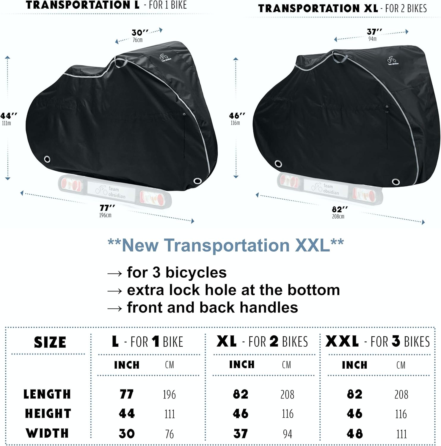 TeamObsidian Bike Cover - Waterproof Outdoor Storage & Travel Protection for 1-3 Bikes - Heavy Duty 300D Oxford Material
