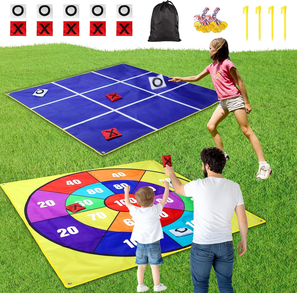 Skiennix 2-in-1 Outdoor Giant Tic Tac Toe & Bean Bag Toss Game - 4.5Ft Double-Sided for Family Fun