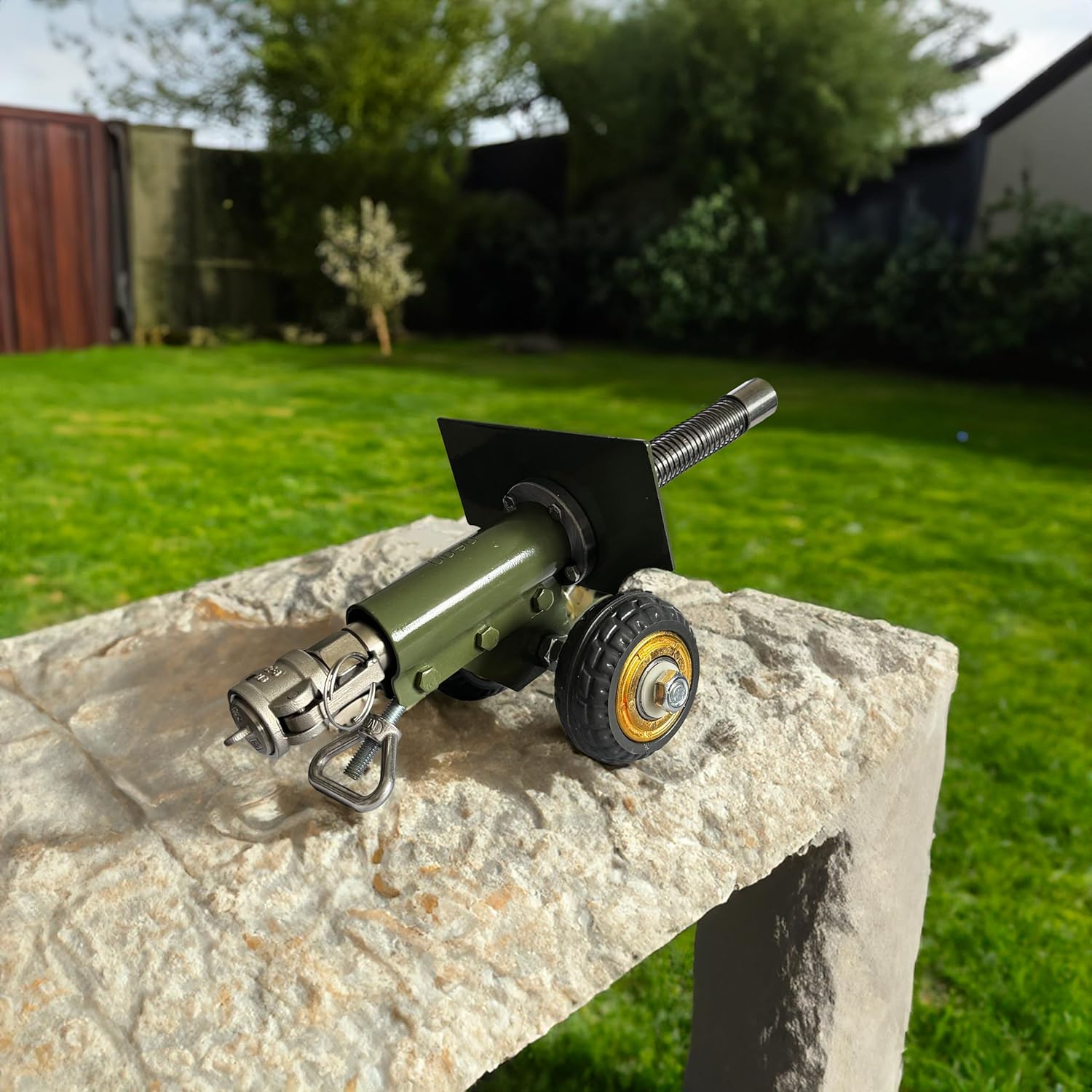 TIETHEKNOT Stainless Steel Mini Cannon - Recoil Mechanism for Outdoor Games & Collectors (Green)