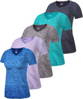 Skiennix Women's Dry-Fit V-Neck T-Shirts - 5 Pack Activewear for Running & Yoga