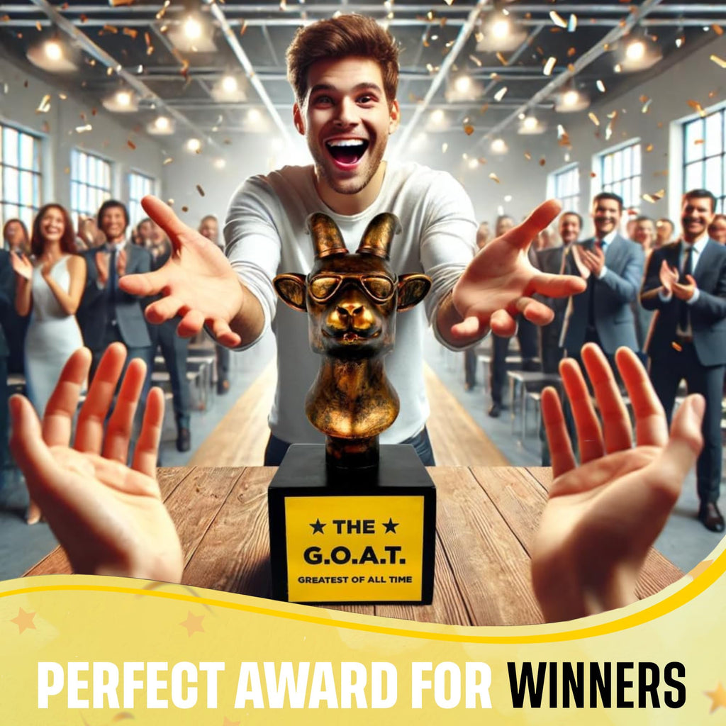 The Goat Trophy Award - Greatest of All Time Funny Trophy for Winners with Golden Engraved Plate - Perfect for Competitions, Office and Party Winners - Unique Goat Decor