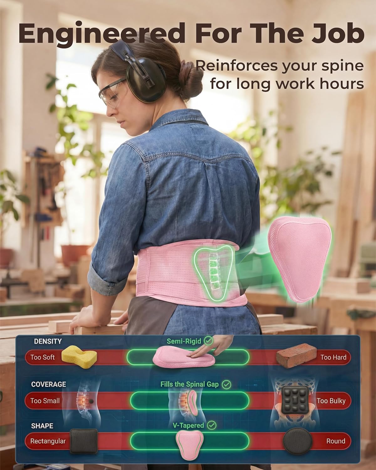 Sparthos Back Support Belt - Immediate Back Pain Relief | Breathable Lumbar Brace for 24-31" Waist (Pink-XS)