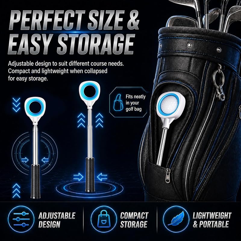 CHAMPKEY 9 Ft Pressure Golf Ball Retriever with Thick Stainless Steel Shaft and Rubber Grip