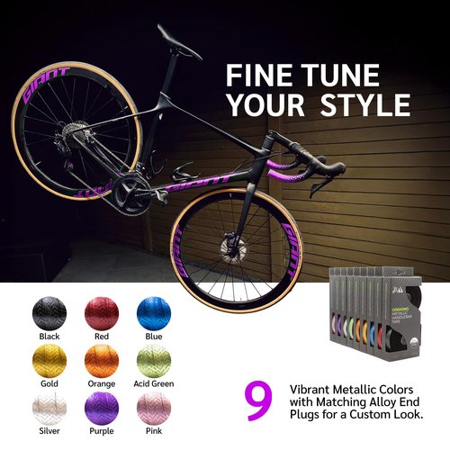 JRC Components Orimono Metallic Bicycle Handlebar Tape | Set of 2 Comfortable Bar Tape for Road Bike | Gravel Bicycle Handlebar Wrap with Bar End Plugs | Enhance Your Bike Grip - (Purple)