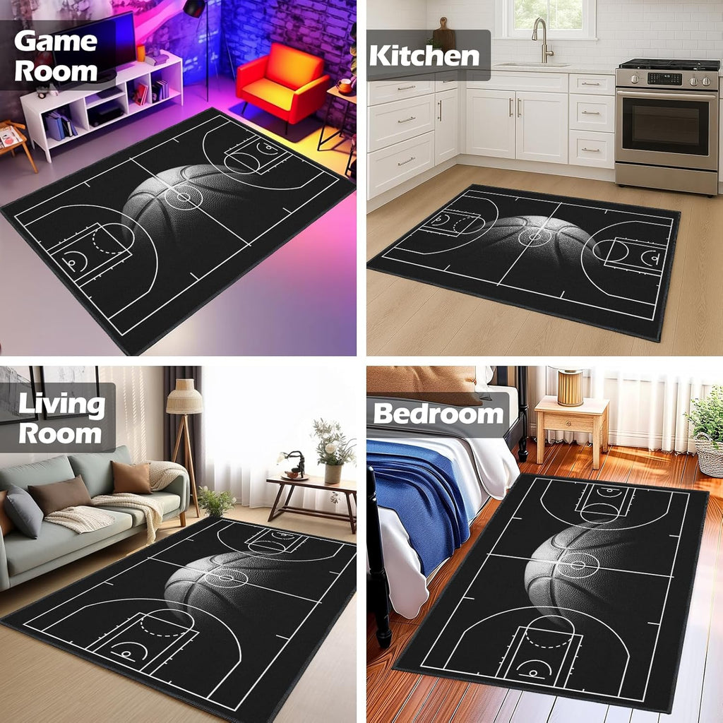 Skiennix Basketball Rug - Non-Slip Court Design for Bedroom & Game Room | 3'x5' Size