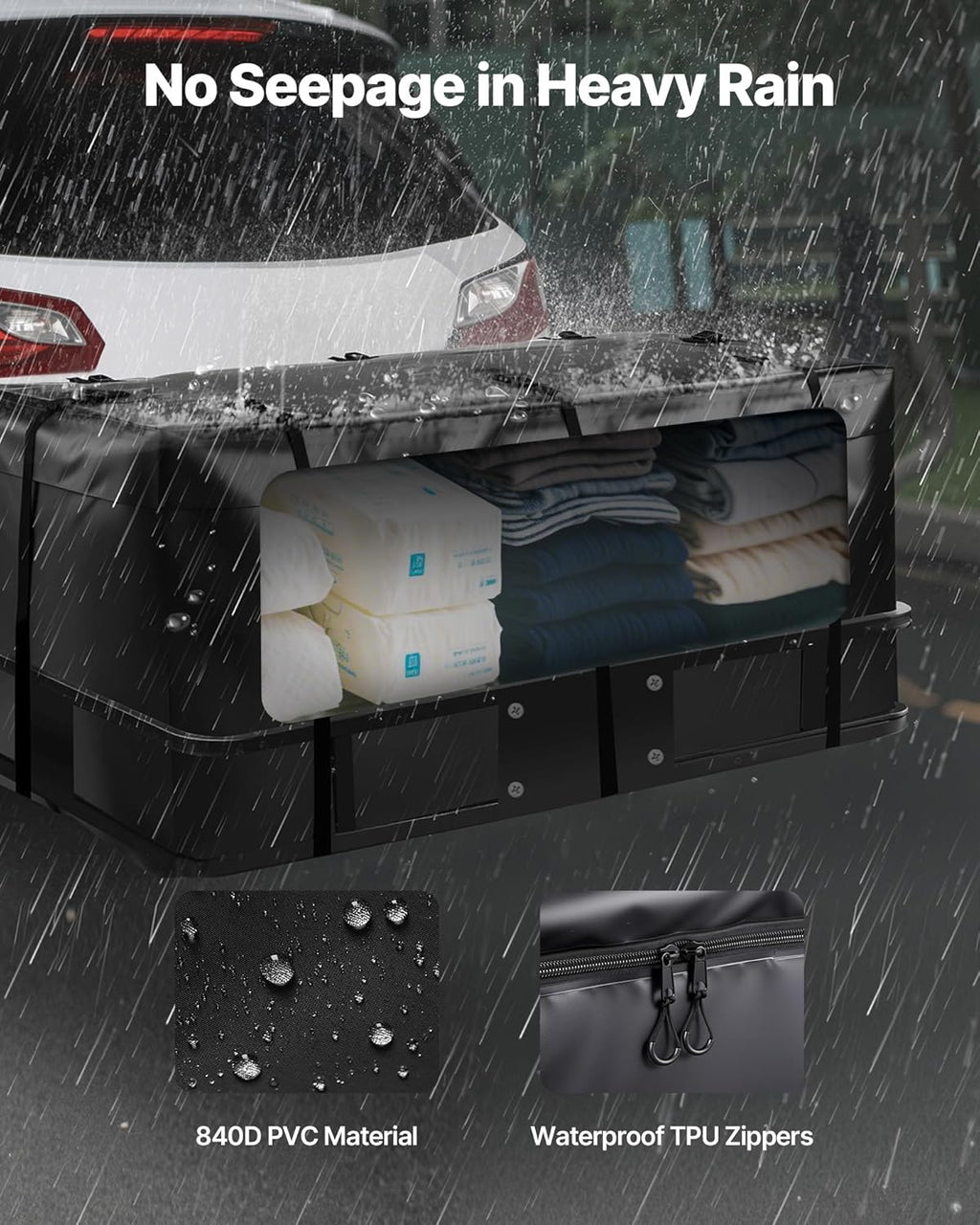 VEVOR Hitch Cargo Carrier Bag, Waterproof 840D PVC, 59.84 x 24.02 x 24.41 in (20 Cubic Feet), Heavy Duty Cargo Bag for Truck Bed Storage with 6 Reinforced Straps, Suitable for Car Vans Hitch Basket