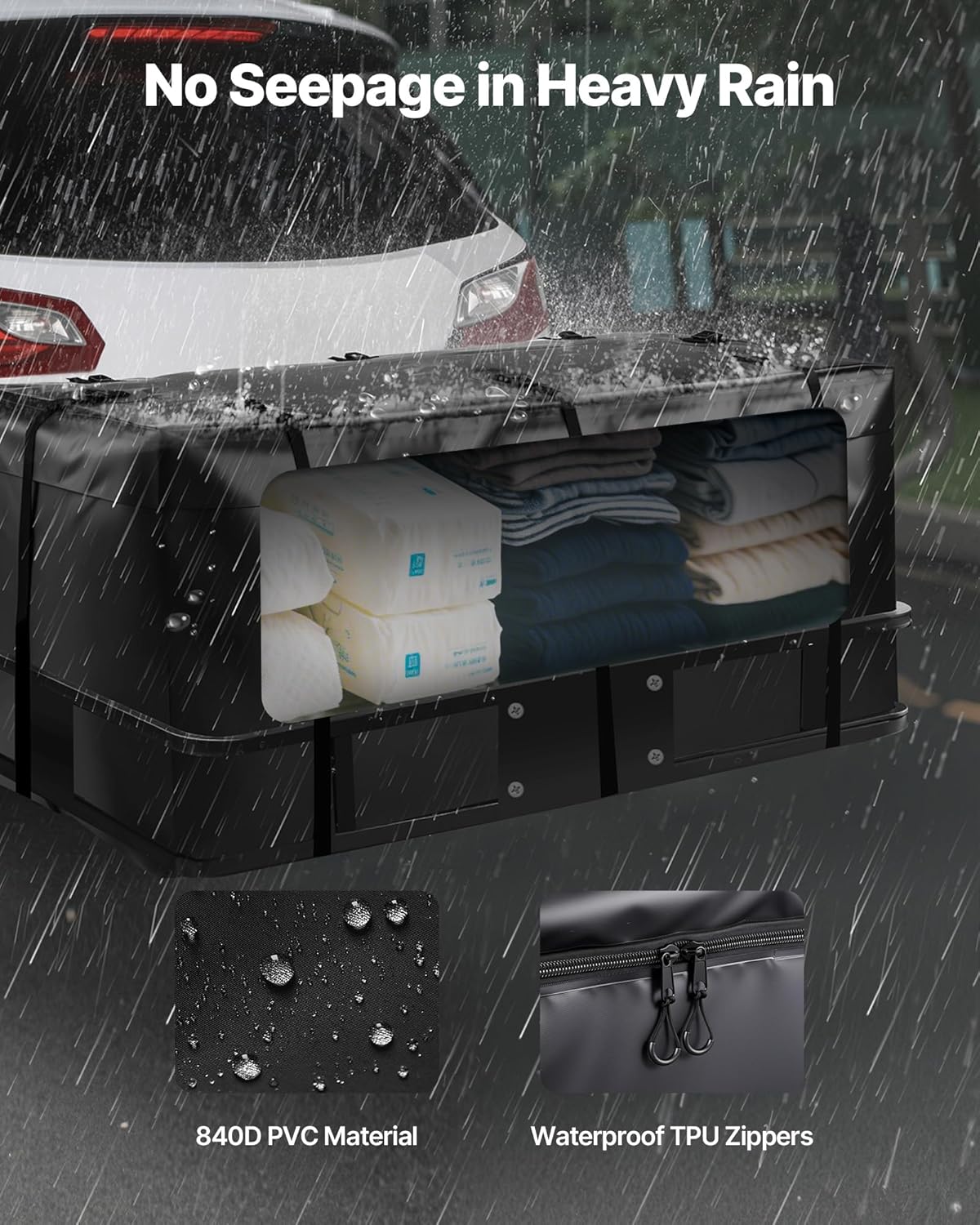 VEVOR Hitch Cargo Carrier Bag, Waterproof 840D PVC, 59.84 x 24.02 x 24.41 in (20 Cubic Feet), Heavy Duty Cargo Bag for Truck Bed Storage with 6 Reinforced Straps, Suitable for Car Vans Hitch Basket