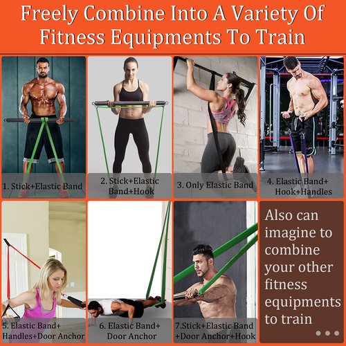 Detachable Resistance Band Bar Set for Home Gym, 500LBS Capacity with 4 Stackable Bands, Door Anchor & Workout Guide