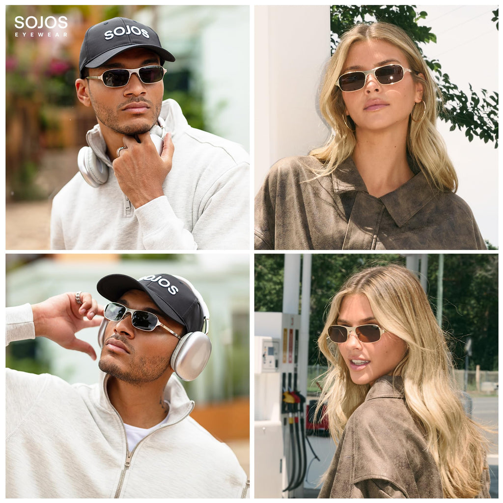 SOJOS Retro Rectangle Polarized Sunglasses for Men Women, 70s 80s Vintage Small Square Sunnies SJ1267, Brushed Silver/Grey