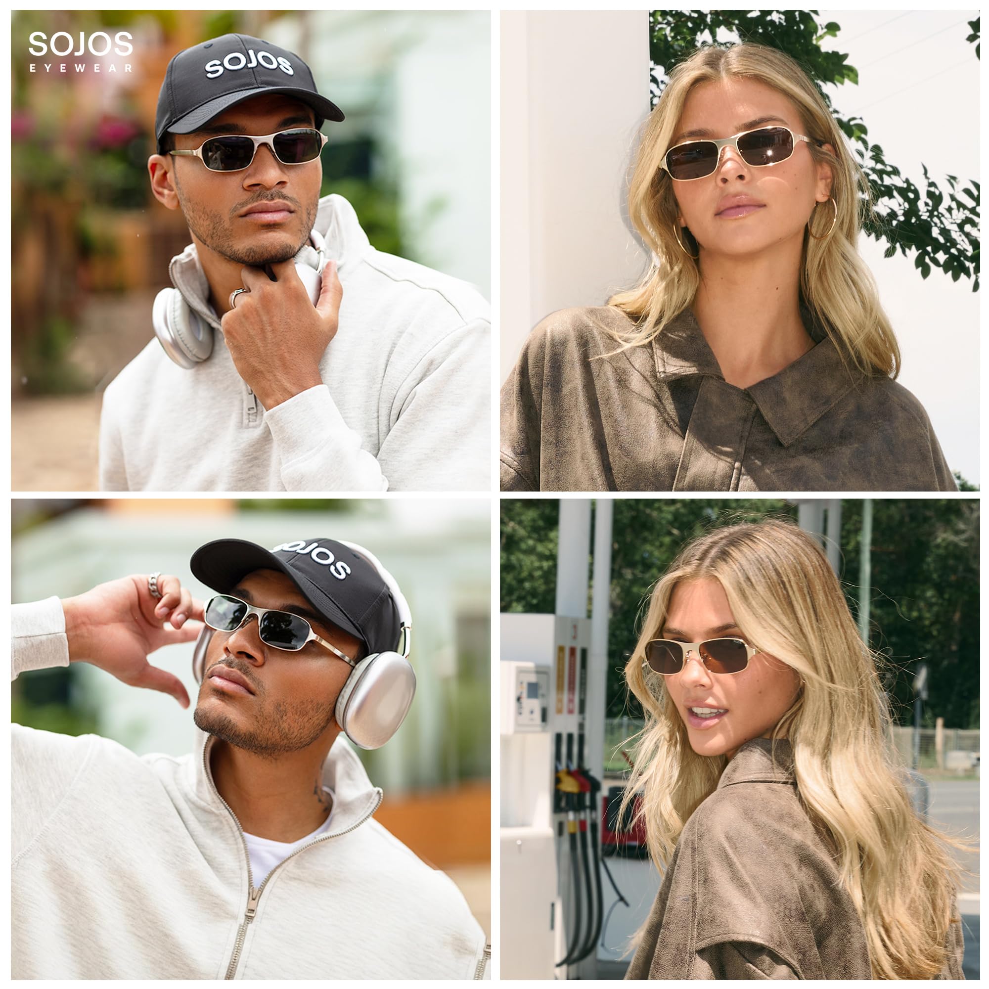 SOJOS Retro Rectangle Polarized Sunglasses for Men Women, 70s 80s Vintage Small Square Sunnies SJ1267, Brushed Silver/Grey