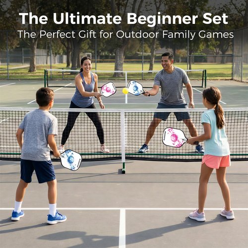 Ginullus X Blazerstar Pickleball Paddles Set of 2, USAPA Approved, Fiberglass Surface Pickleball Rackets with 4 Durable Outdoor Balls and 1 Bag, Ideal for Beginner, Gifts for Women and Men