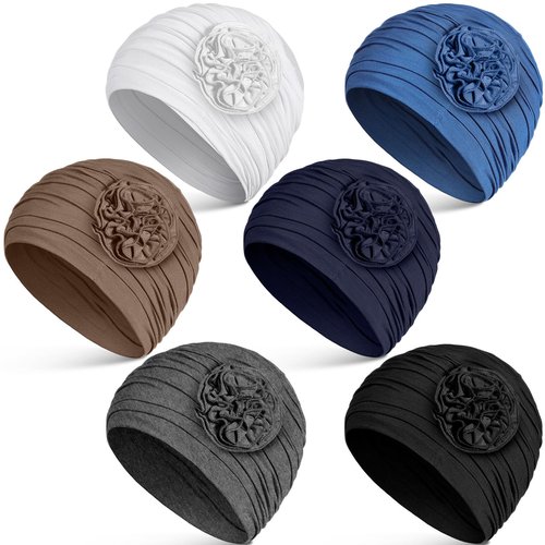 JenPen 6 Pcs Chemo Turban Headwear for Women Soft Cancer Hats Cotton Beanie Head Scarf Elastic Hats for Women's Hair(Classic Color)