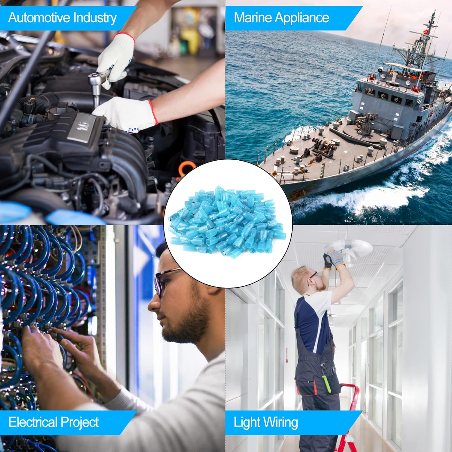Skiennix Waterproof Heat Shrink Quick Disconnect Connectors - 100 PCS Female Spade Connectors for Marine & Automotive (Blue)