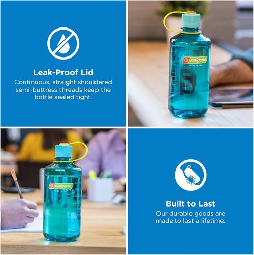 Nalgene 32 oz Narrow Mouth Water Bottle - BPA-Free, Durable & Leak-Proof | Lightweight Cerulean Color for Gym & Travel