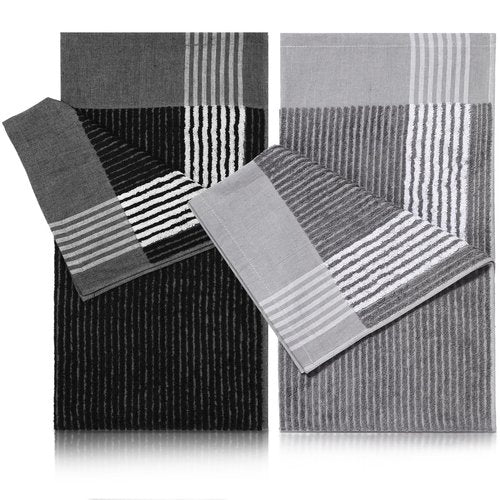 Buryeah Golf Towel 22 x 44 Inch Cotton Golf Caddy Towel Camping Large for Caddies Golfers Tour Players Club with Stripe(Black,Gray,2 Pcs)