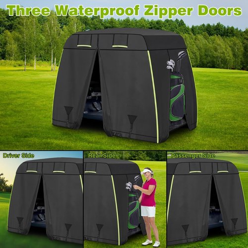 600D Oxford 2/2+2/4 Passenger Golf Cart Cover Fits EZGO, Club Car, Yamaha Golf Carts with Safe Reflective Strips, All Weather Protection/Waterproof/Snowproof/Windproof/Sunproof