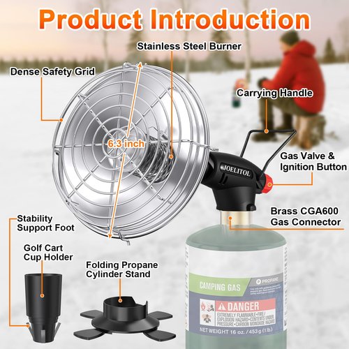 Golf Cart Heater 2 in 1 Portable Propane Heater with Self Ignition Golf Cart Cup Holder&Cylinder Base for EZGO Yamaha Club Car Most Golf Cart Tents (Fuel Cylinder not included）