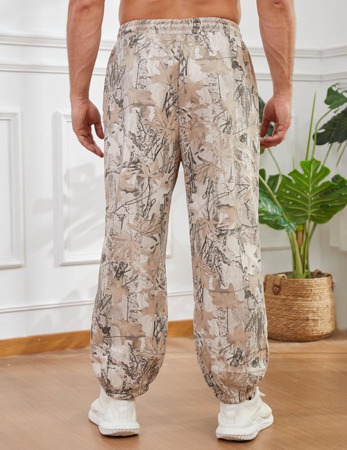 Eutten Mens Camo Sweatpants Baggy Maple Leaf Print Tapered Joggers Fleece Drawstring Waist Workout Lounge Pants with Pockets