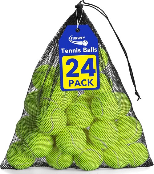 FURWEY Pressureless Tennis Balls - Bulk Pack of 12/24/36/80 with Mesh Bag for Easy Transport | Ideal for Pets & Beginners