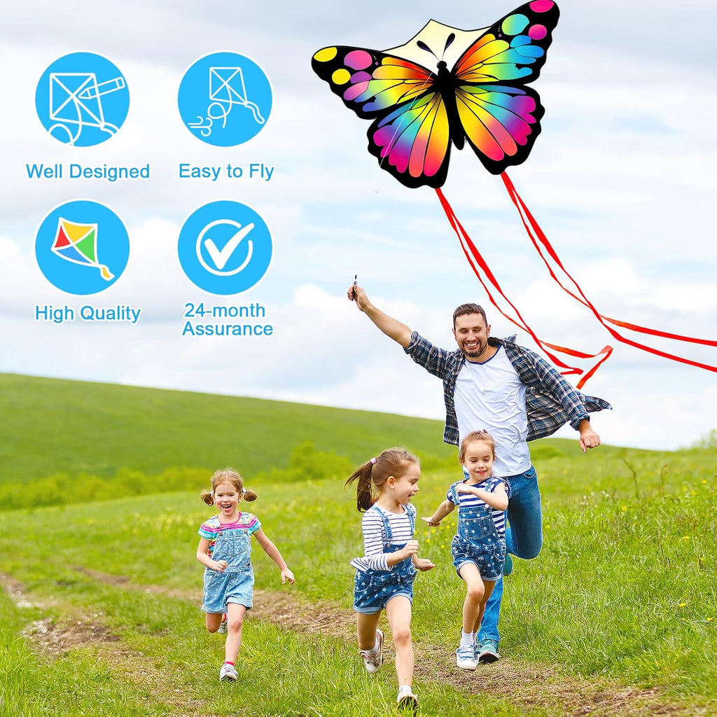 Skiennix Colorful Butterfly Kite - Easy to Fly for Kids & Adults | Perfect for Parks & Beach, 50M String Included