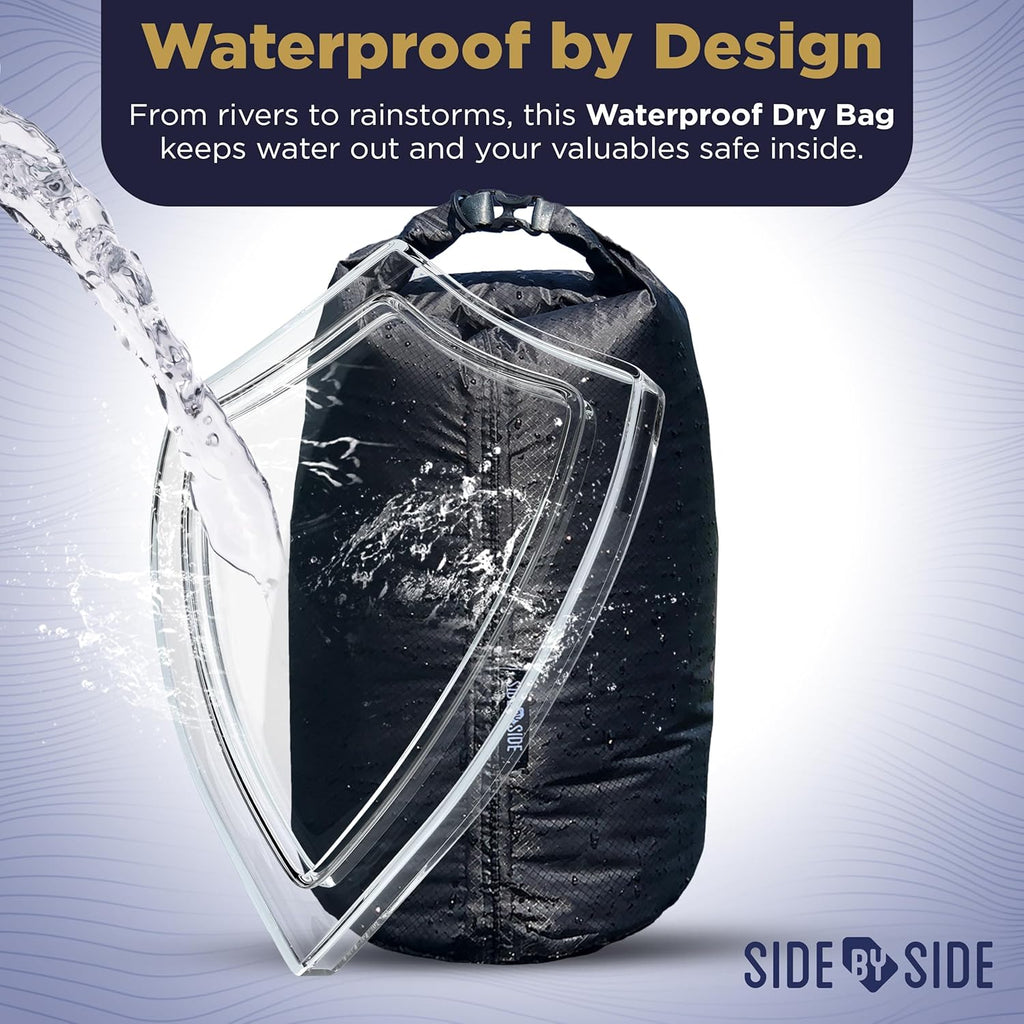Skiennix Waterproof 10L Dry Bag - Lightweight, Durable Side Bag for Kayaking, Hiking & Camping | Black