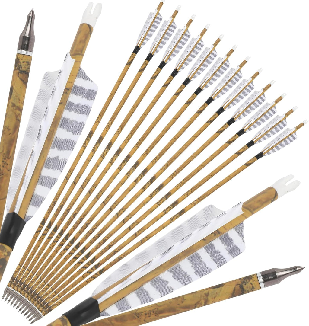 ZSHJGJR 30” Carbon Hunting Arrows - 4” Turkey Feather Tips for Compound & Recurve Bows | 6 or 12 Pack