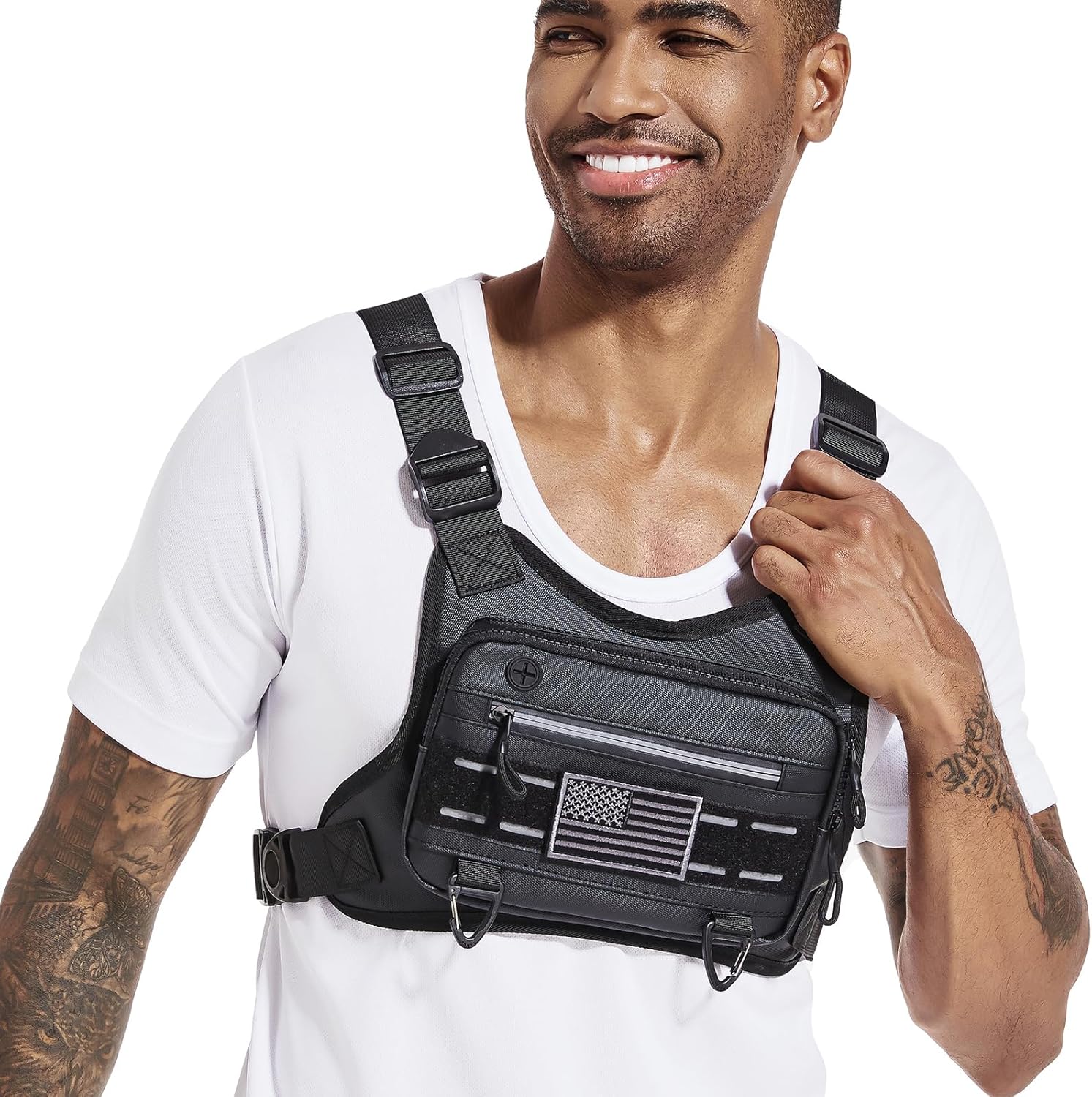 Skiennix Tactical Chest Bag - Water Resistant Running Vest for Men & Women | Black Outdoor Pack