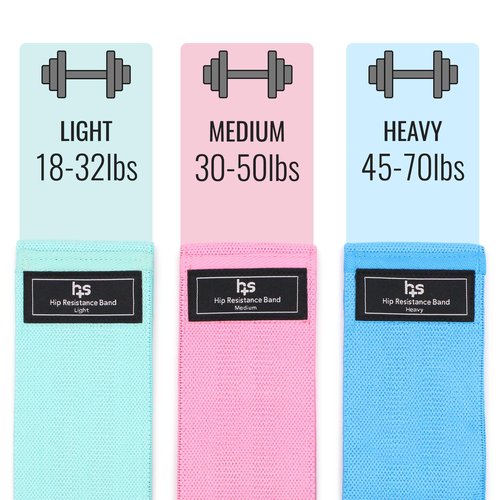 Healthsmart Fabric Resistance Bands, Targets Abs, Glutes, Quads, Calves, Hamstrings, 3 bands with Variable Resistance Levels, Minimum 15lbs and Maxes at 70lbs, Travel Case & Exercises Included, Pastel