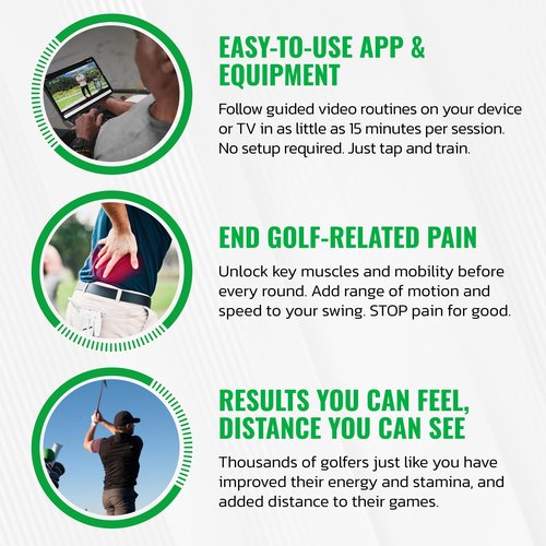 GolfForever Resistance Bands + 3-Month App Membership – Golf Exercise & Pain Relief Video Routines – Improve Flexibility, Gain Distance, Reduce Golf-Related Pain