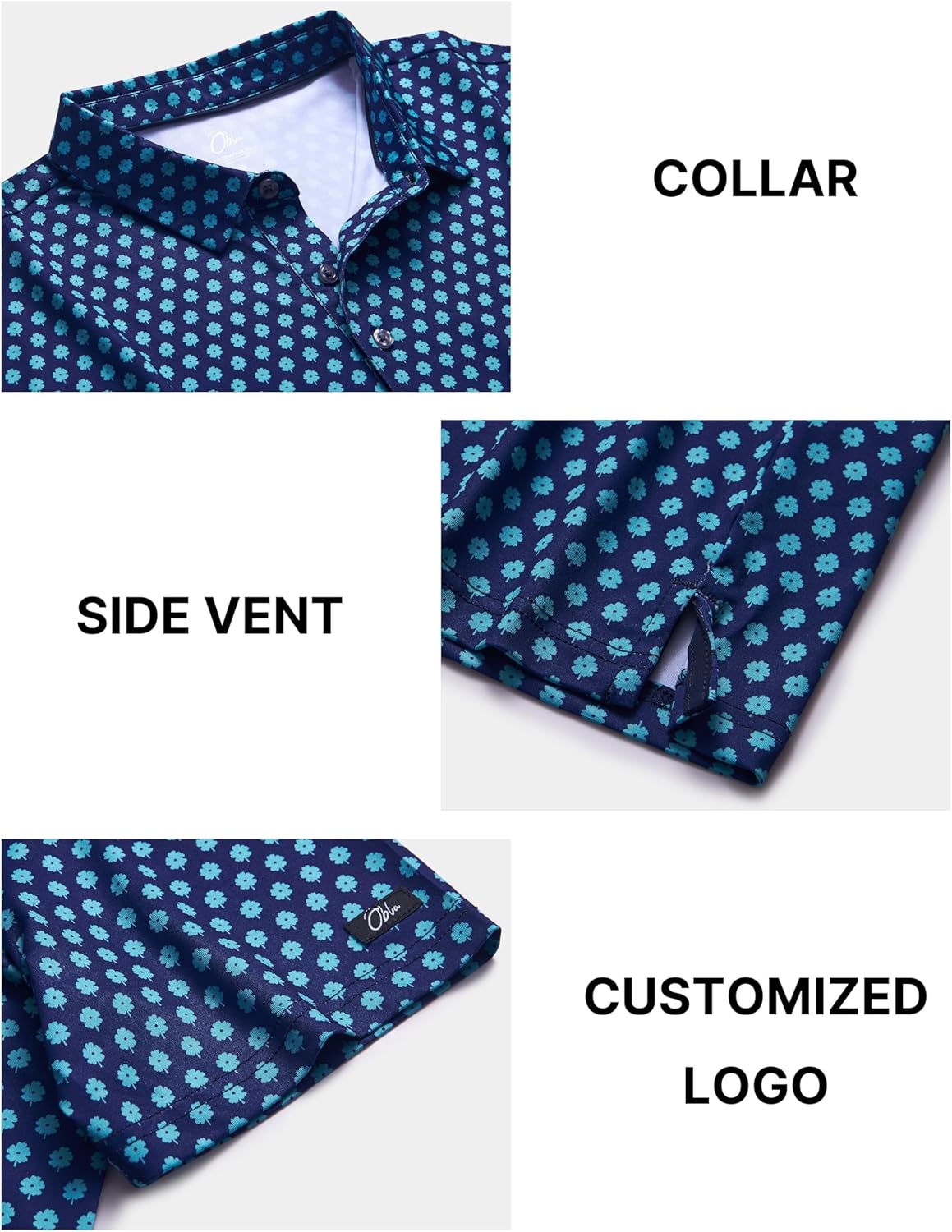 Obla Men's Golf Polo Shirt - Short Sleeve Dry Fit Performance with Moisture Wicking | Casual Print Design