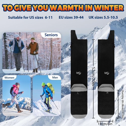 Heated Socks for Men Women, New Rechargeable Heated Socks, 5000 mAh Extra Large Battery, Long Life Up to 65 °C Large Heating Area, Unisex Foot Warmer for Outdoor Skiing, Winter Camping, Hiking