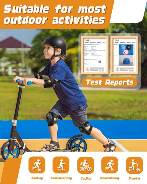 Kids Bike Helmet Set, Adjustable Helmet for Ages 3-10 Year Boys Girls, Pad Set with Knee and Elbow Pads for Bike, Roller, Skating, Scooter, Longboard and More Sports