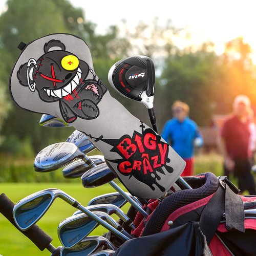 Big Crazy Golf Club Head Cover, Golf Head Covers, Funny Driver Headcover, Unqiue Hybrid Headcover, Fairway Wood Head Covers, Golf Blade Mallet Putter Cover, Gift Broken Bear