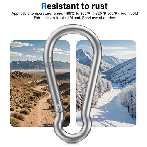 SUPOLOGY 304 Stainless Steel Carabiner Clip, 3 x 2.5 inches, D-Ring Spring Gate, Silver (20PCS 304 Stainless Steel Clips)