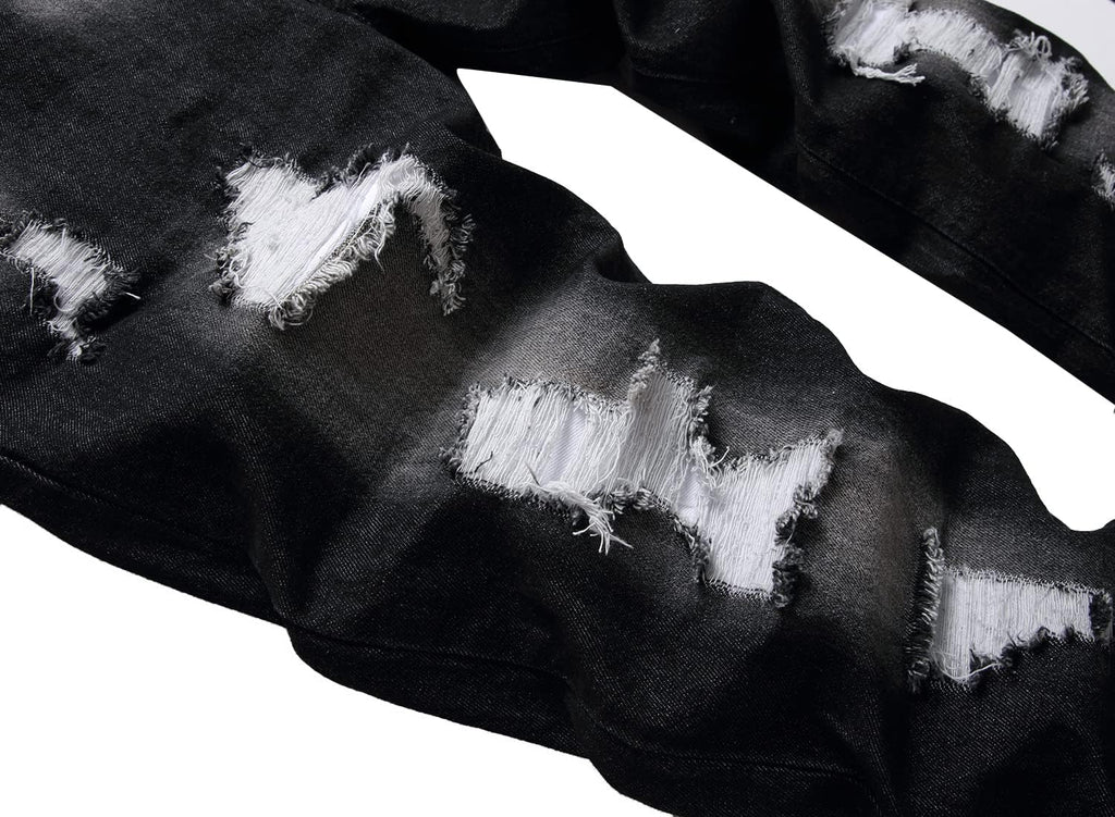 Skiennix Men’s Ripped Jeans - Slim Fit Straight Leg Denim Pants with Distressed Holes
