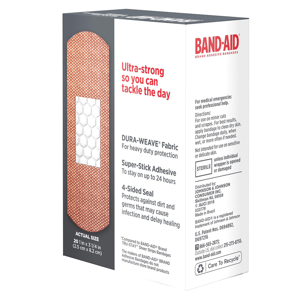 Band-Aid Brand Tough Strips Adhesive Bandage for Minor Cuts & Scrapes, All One Size, 20 ct (Pack of 2)