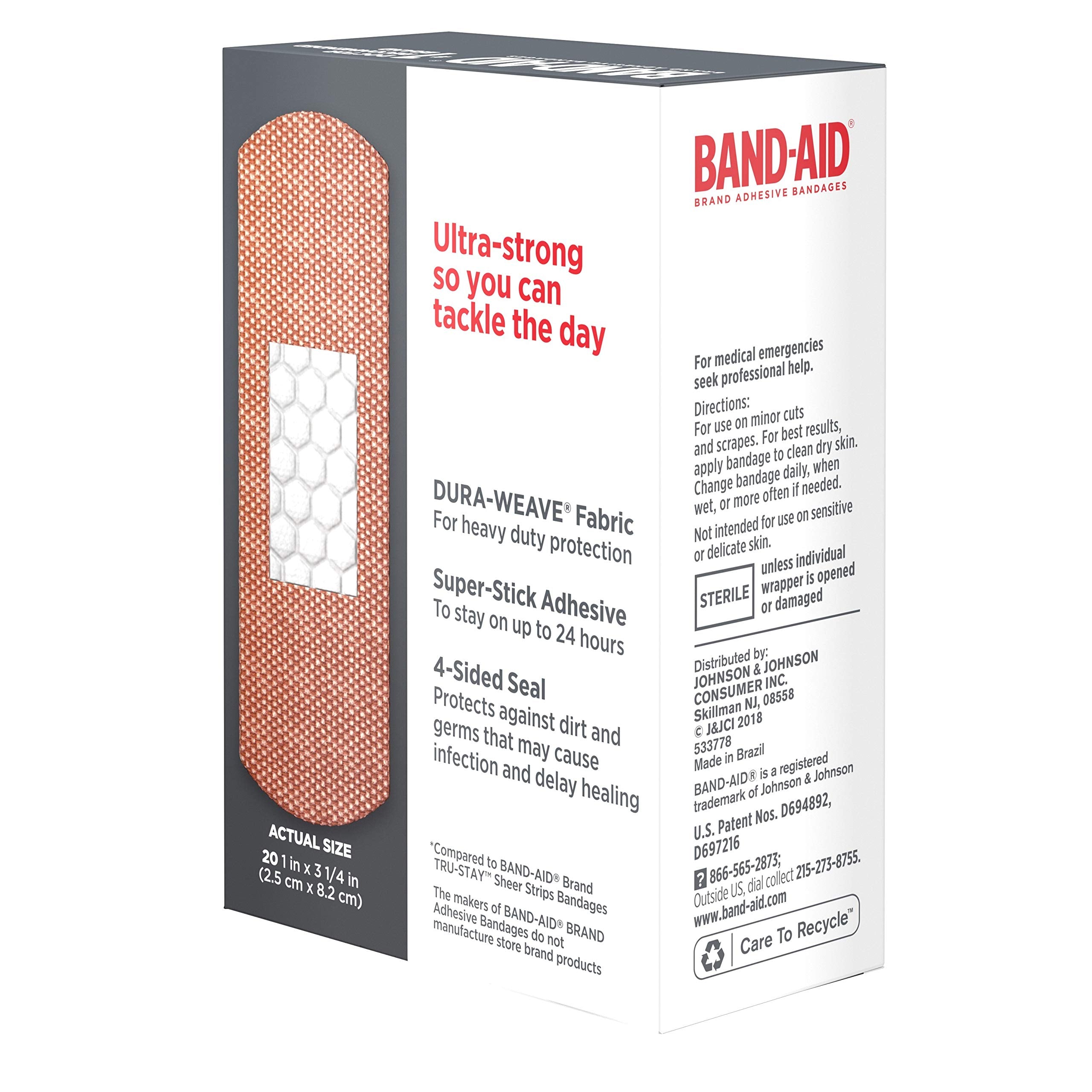 Band-Aid Brand Tough Strips Adhesive Bandage for Minor Cuts & Scrapes, All One Size, 20 ct (Pack of 2)