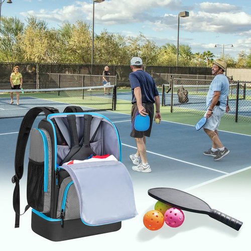 GOBUROS Pickleball Bags for Men Women, Pickleball Backpack for 4 Paddles with Shoe Compartment, Large Capacity Pickle Ball Equipment Bag, Grey