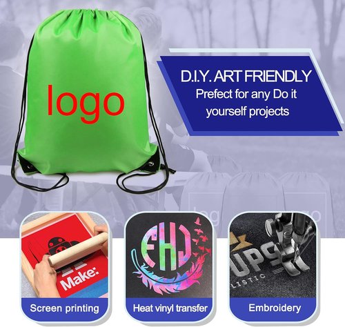 BeeGreen 20-Pack Green Drawstring Gym Backpacks - Lightweight & Durable Storage Bags for Travel & Sports