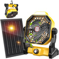 Solar Fan with LED Lantern, 7W Solar Panel, 10400mAh Battery, Quiet Outdoor Tent Camp Lantern Fan – Yellow