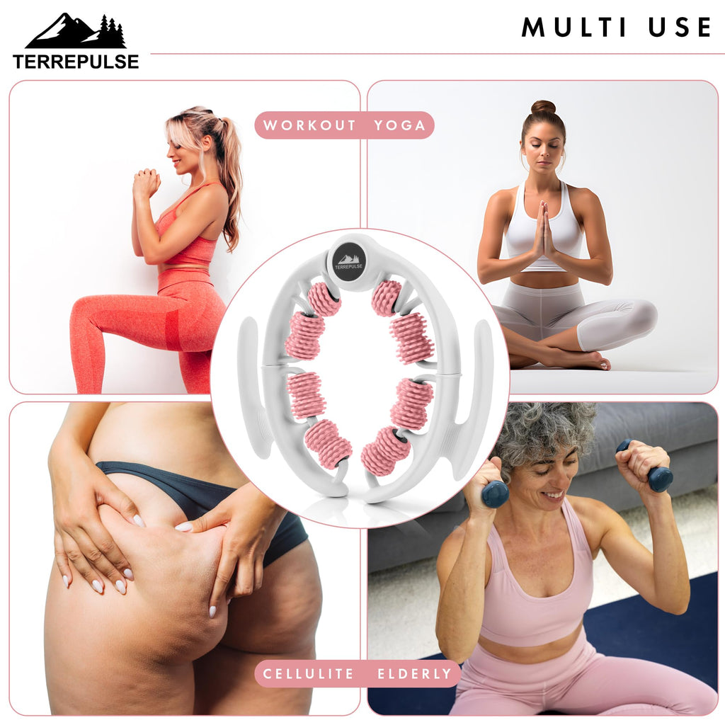 Terrepulse Anti Cellulite Roller & Lymphatic Drainage Massager | Deep Tissue Fascia Blaster & Muscle Roller | Tool for Sore Arms, Legs, Shoulders, Stomach & Buttocks (Pink)