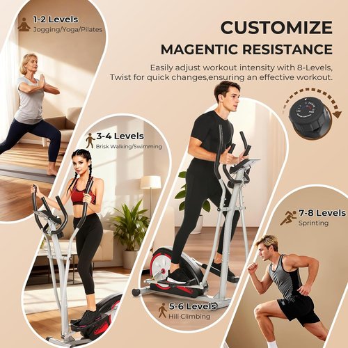 ANCHEER Elliptical Machine - Ultra-Quiet Magnetic Resistance with 15.5"-18" Stride | 350LB Capacity for Home Gym