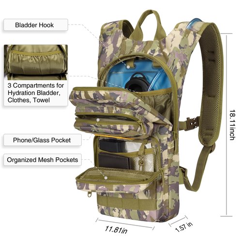 NOOLA Hydration Backpack with 3L TPU Water Bladder, Tactical Molle Water Backpack for Men Women, Hydration Pack for Hiking, Biking, Running and Climbing, Auriclash