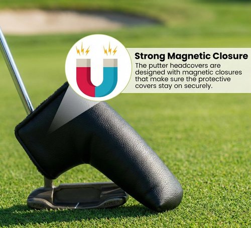 All Teed Up Premium Magnetic Blade Putter Cover | PU Leather Golf Headcover with Strong Magnetic Closure | Universal Fit for Scotty Cameron, Odyssey, Taylormade (Black)