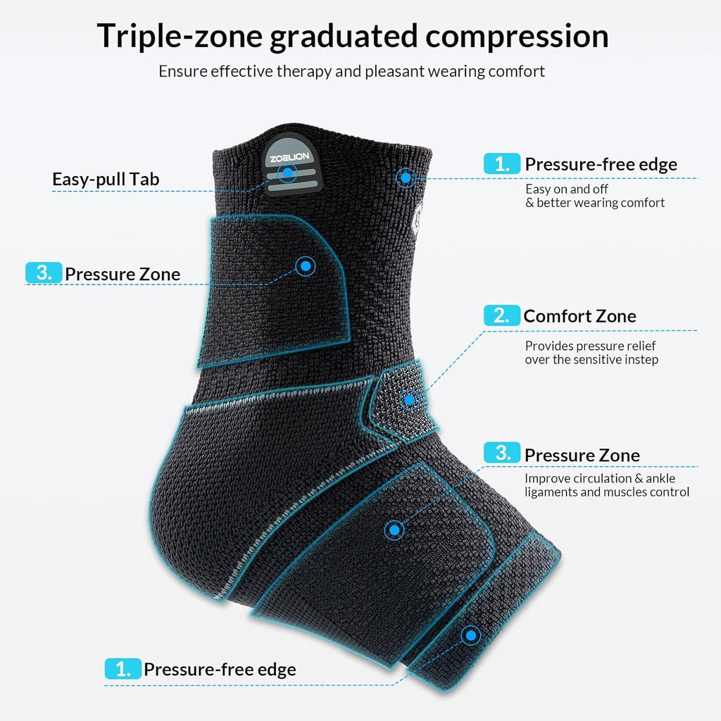 Skiennix Ankle Brace - Compression Support for Plantar Fasciitis Relief | Removable Fishnet Strap, Black 3XL