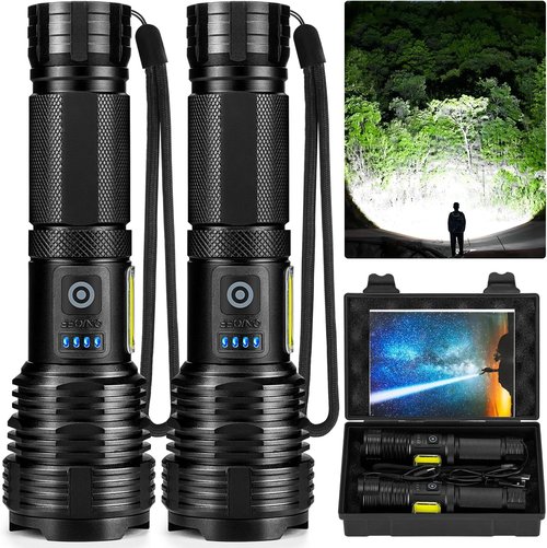 **BERCOL LED Rechargeable Flashlight - 99,000 Lumens Super Bright & Waterproof | 2 Pack for Home & Camping**
