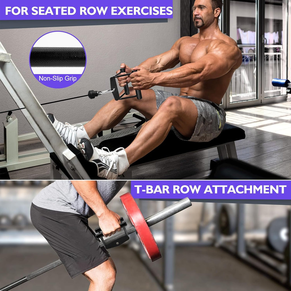 Skiennix Cable Machine Attachments Set - LAT Pulldown Bar & Tricep Rope | Home Gym Essentials