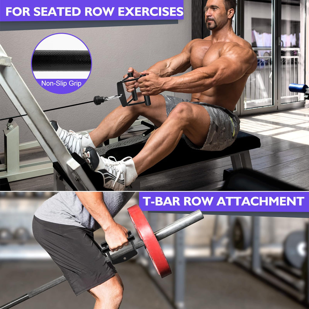 Turakun Cable Machine Attachments Set: 2 Pack LAT Pulldown Attachments Bar for Home Gym Accessories Tricep Rope Double D Handles